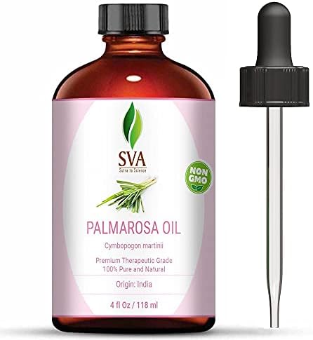 SVA Palmarosa illóolaj - 118 ml (4 fl. oz.) - os Tisztaságú, Természetes & Prémium Terápiás Osztály a Bőr Megújulását,