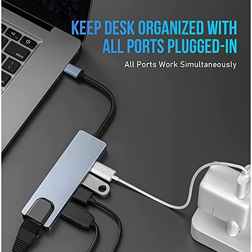 SLAUNT USB-C Hub Adapter USB-C-Ethernet Adapter Többportos Dongle a 4K-HDMI Adaptert, Ethernet Port, USB 3.0&2.0, PD Töltő
