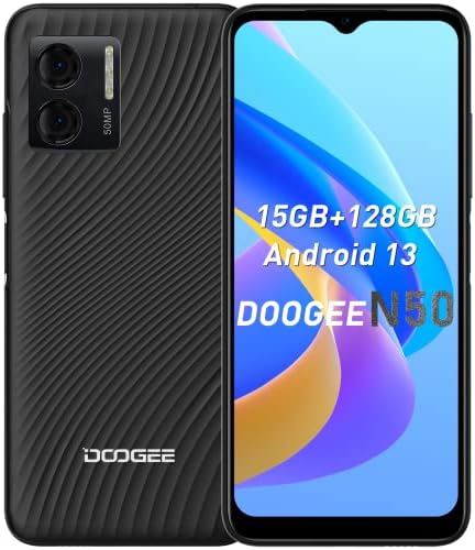 DOOGEE N50 Nyitva Android Telefon 2023, 6.52 FHD Okostelefon 15GB RAM+128 GB ROM (TF 1 tb-os) Android 13 Mobiltelefonok,