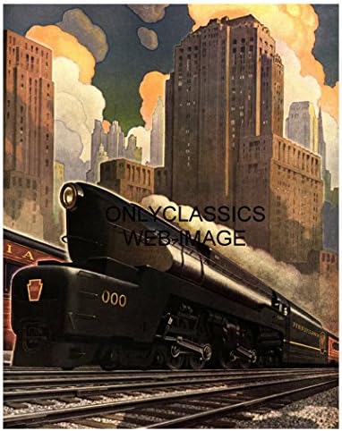OnlyClassics 1940 Art Deco Pennsylvania Railroad Vonat Poszter Korszerű Mozdony Grafika