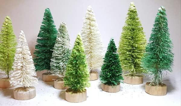 9pc Sok Válogatott Fény & Sötét Zöld, Fehér Özönlöttek Mini Mini Szizál Üveg Ecsettel Fák a Karácsony Karácsonyi Meghatározott