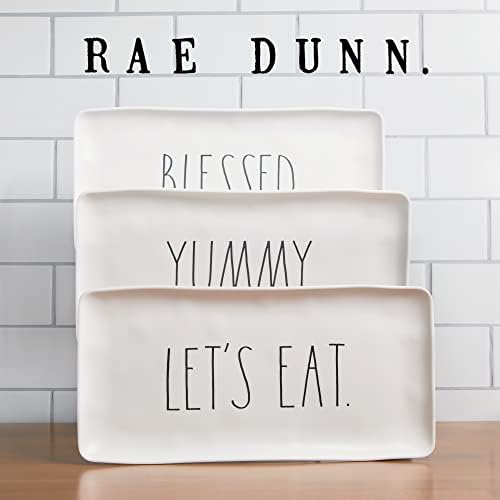 Rae Dunn Melamin Tálon - 3 (14.25) a Tartós Mosogatógépben mosható, Fehér, Téglalap alakú Desszert Tányér/Salátás tál - Z