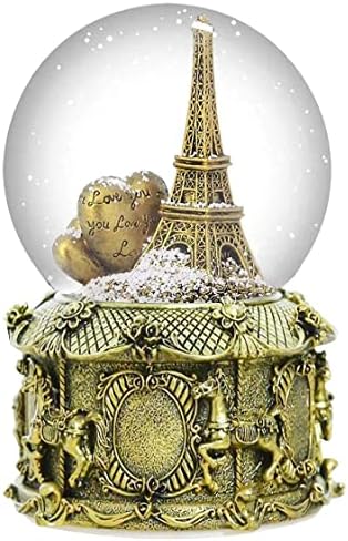 DELIWAY Eiffel-Torony Hógömb Játszik 8 Klasszikus Dallamok, 100mm Zene Snowglobes Körhinta-Lovak Bázis Kézzel Festett Gyűjthető