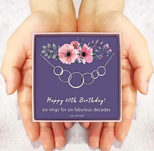 SOLINFOR 60 Születésnapi Ajándékok Nőknek - Sterling Ezüst Nyaklánc Ajándék Csomagolás, Kártya - Hat Kör számára 6 Évtizede