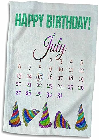 3dRose Születésnapja július 15., Csillogó Nézd Boldog Születésnapot, Színes Sapka, Törölköző (twl-181480-3)