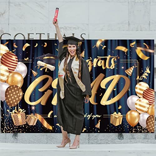 Congrats Grad Banner, 72x44 hüvelyk Többcélú Érettségi Hátteret, Ballagási Party Dekoráció Osztály 2023 Congrats Grad Hátteret