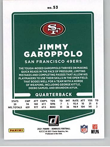 2021 Donruss 53 Jimmy Garoppolo San Francisco 49ers NFL Labdarúgó-Kártya NM-MT