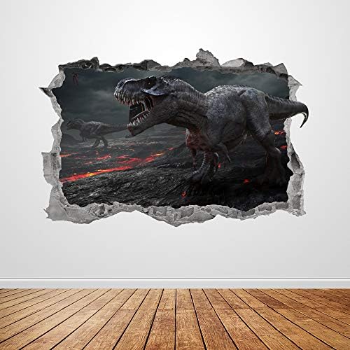 Dinoszaurusz Fali Matrica Művészeti Összetört 3D Grafikus T-Rex Vulkán Láva Fali Matrica Falfestmény, Poszter, Gyerek Szoba