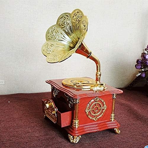 LKYBOA Vintage Piros Gramofon Zene Doboz, ékszerdoboz Mozgás Mechanikai Music Box Forgó Mechanizmus Esküvői Ajándék