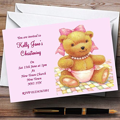 A Kártya Állatkert Rózsaszín Kislány Teddy Keresztelő Személyre Szóló Meghívókat