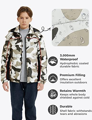 Wantdo Fiú Meleg Téli Kabát Vízálló télikabátot Sűrűsödik Kitöltése Gömbhal Kabát kapucnival