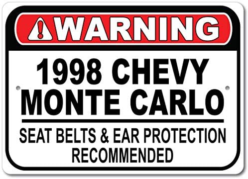 1998 98 Chevy Monte Carlo biztonsági Öv Ajánlott Gyors Autó Alá, Fém Garázs Tábla, Fali Dekor, GM Autó Jel - 10x14 cm