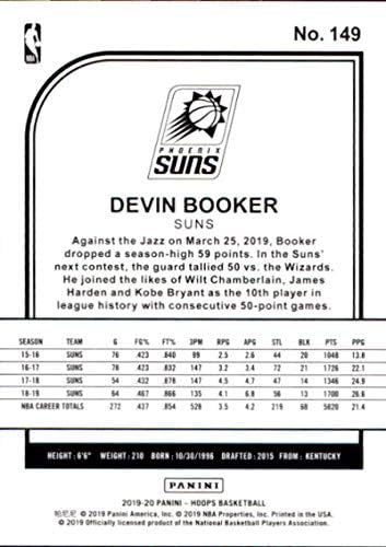 2019-20 Panini NBA Karika 149 Devin Booker-Phoenix Suns Kosárlabda Kártya