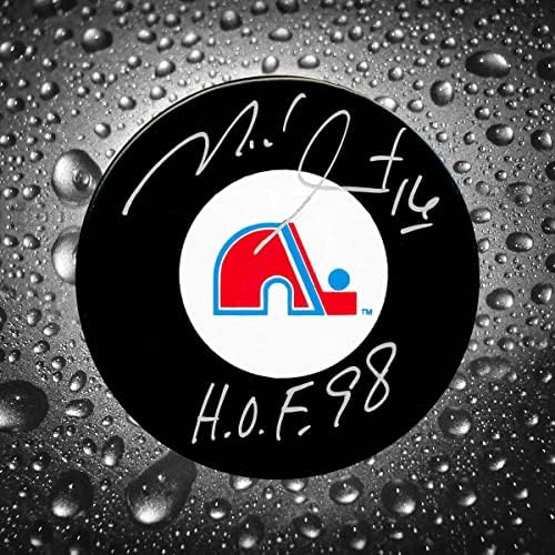 Michel Goulet Quebec Nordiques HOF Dedikált Puck - Dedikált NHL Korong
