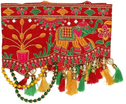 Vörös Toran a Sokszínű vassels Garland Ajtó Toran Dekoratív Hagyományos Bandanwar az Akasztások Indiai Esküvő Navratri Fesztivál