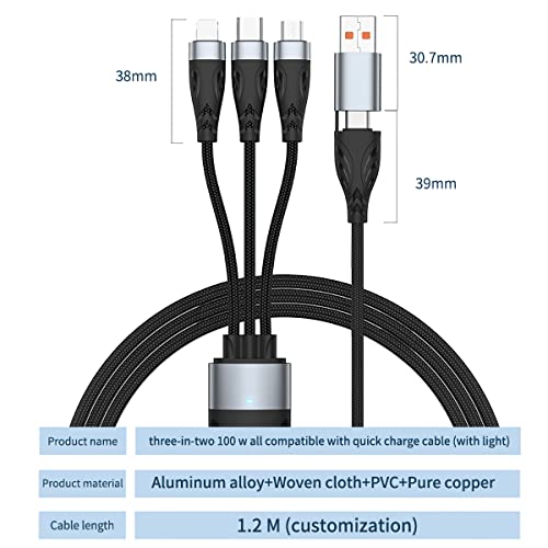 HORNORM 100W USB-C-Multi Töltő Kábel, 3 az 1-ben Töltő Kábel Multi USB Fonott Nylon 6A PD Töltő Kábel IP/C-Típusú/Mikro-Csatlakozó