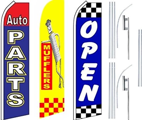 Auto Shop Szolgáltatások Super Zászló 3 Pack & Lengyelek-Autóalkatrész-Kipufogók-Nyitva