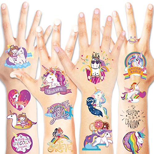 HOWAF Egyszarvú Ideiglenes Tetoválás Gyerekeknek, 100+stílus Csillogó & Vízálló Csillám Egyszarvú Tetoválás Matricák Lányok