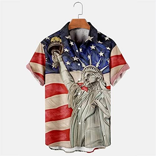 BEUU Hazafias shirt Mens július 4-Retro Amerikai Zászló Gomb Le Galléros Maximum Nyári Relaxed Fit Alkalmi Ing