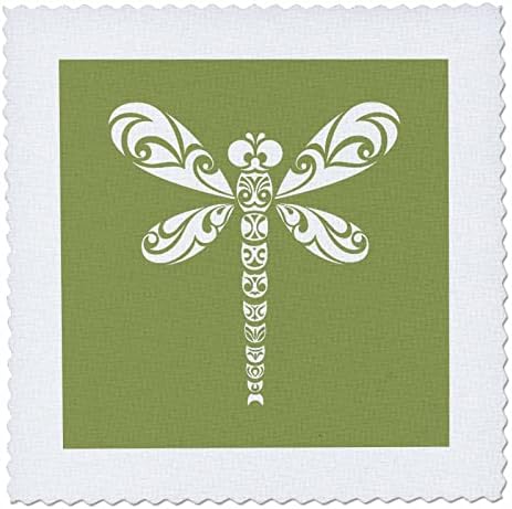 3dRose Szitakötő Fehér Törzsi Tetoválás Stílusú Művészet Khaki Zöld - Paplan Négyzetek (qs_355579_2)