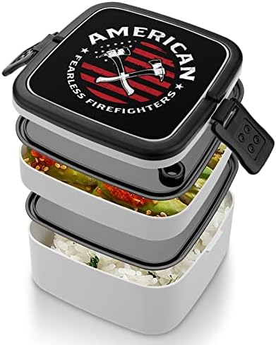 Amerikai Bátor Tűzoltó Ebédet Hordozható Double-Layer Bento Box Nagy Kapacitású Ebéd Tartály Élelmiszer-Tartály Kanál