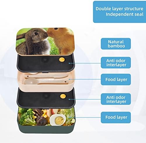 Nyúl-Pár Ebéd Bento Box Korszerűsített Állítható Pánt,Összerakható Újrafelhasználható Szivárgásmentes Élelmiszer-Tartály,