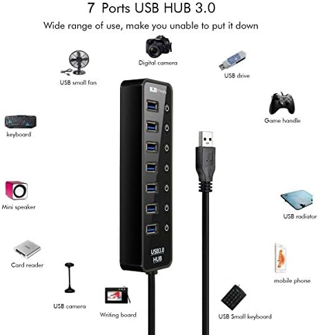 USB 3.0 Hub a Tápegység, 7-Port USB 3.0 Hub, LED Kijelzők Aktív Adatok Elosztó Kapcsoló, 1 Intelligens Töltő Port, valamint