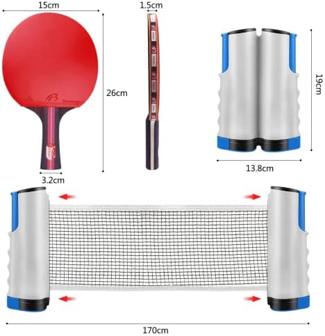 Fostoy Ping-Pong Tappancsokat Készlet, 4 Ping-Pong Tappancsokat 8 Ping-Pong Labdák, Visszahúzható Nettó Tárhely Esetben Ideális