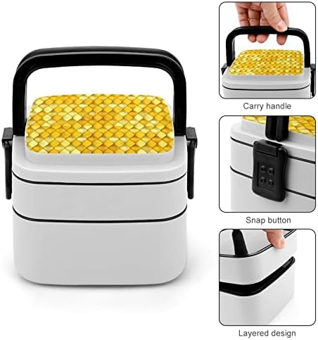 Arany Hal Skála Ebédet Hordozható Double-Layer Bento Box Nagy Kapacitású Ebéd Tartály Élelmiszer-Tartály Kanál
