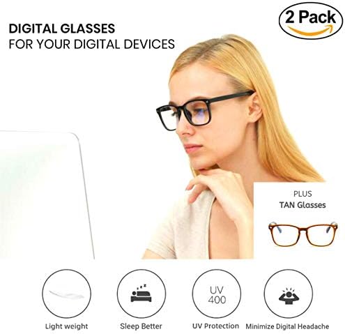 Csomag 2 - Tan & Tan - Digitális Szemüveg - Kék Fény Blokkoló - Számítógép Szűrő - Stílus & Kényelmes - Tökéletes Olvasás/Játék/TV/Telefon