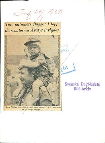 Vintage fotó Lítás, Elg195;165; sen a fiával Ansten a megnyitóra a Scouts39; tábor