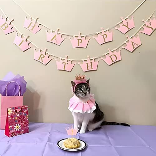 Ushang Pet 4db Macska Szülinapi Korona Kalap Macskák & Cat Csipke Nyakpánt Rózsaszín Hercegnő Jelmezek Macskák Születésnapi