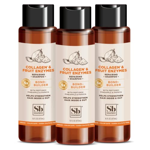 Soapbox hajsampon Kollagén + Gyümölcs Enzimek Regeneráló Sampon Száraz, Jól vagy Vékony Haj | Erősítő Sampon a Kollagén Peptid