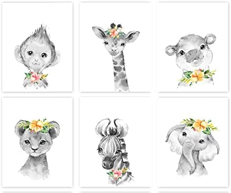 Gyerekszoba Fali Dekor | Készlet 6 Bébi Fali Dekor / Baba Szafari Állatok Arcok, Fali Dekor / Kép Aranyos Állat Fal Nyomatok