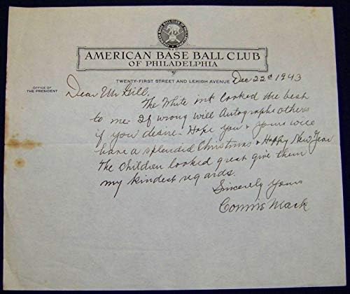Connie Mack Aláírt Dedikált Kézzel Írt Baseball Levelet SZÖVETSÉG Aukció LOA! - Dedikált Baseball
