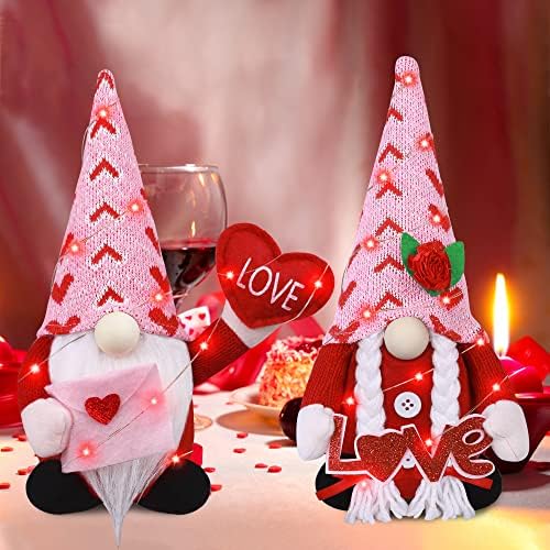 Valentin Nap Gnome Dekoráció - Mr and Mrs Szív Gnómok Plüss LED fényfüzér (3 Villogó Mód ) Valentin Nap Dekoráció - Kézzel