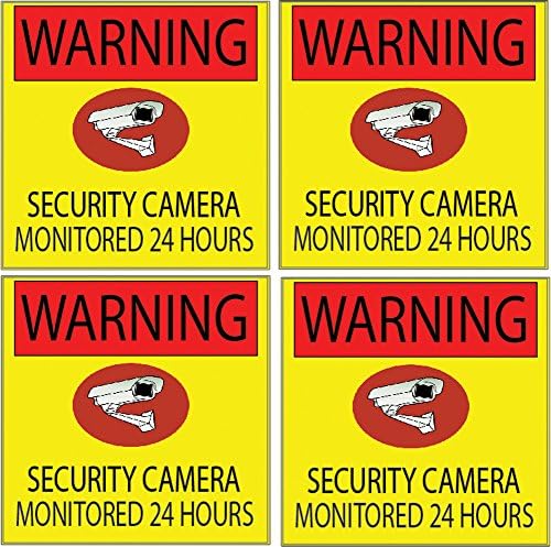 4 Csomag Figyelmeztetés Biztonsági Kamera Megfigyelő-Megfigyelt 24 Órás Jel Matrica, Matrica Ablak Ajtó Beltéri Kültéri (5x5