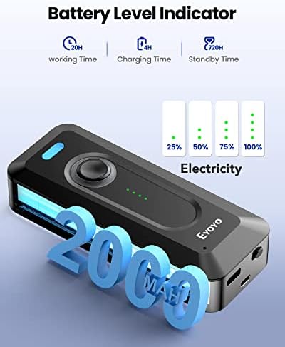 Eyoyo 2D-s Bluetooth Vezeték nélküli Vonalkód olvasó a Klip, 2000mAh Akkumulátor Szint Kijelző, Hordozható Mini QR-vonalkód