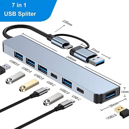 USB Extender a Type-c & a Típusú Port, 7 az 1-ben USB spliter, Számítógép Tartozék USB-C USB-A, adapter Adapter Tablet, Telefon,