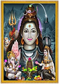 999Store Úr Shiva Parvati pedig Ganesha Fotó, Festmény, fénykép, Keret Templom / Mandir shiva parivar képkeret (MDF & Fiber